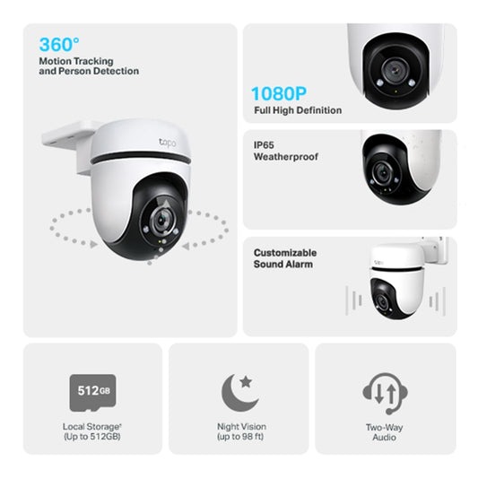 Cámara de Seguridad Exterior TP-LINK Tapo C500 Visión Dia|Noche WiFi 1080 FHD con Rotación 360°