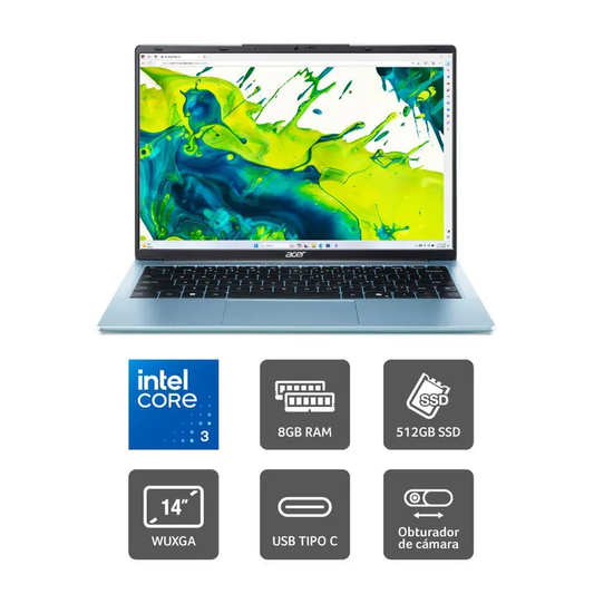 Portátil ACER Lite AL14-32P Intel i3-N355 RAM 8GB 512GB SSD 14 Pulgadas