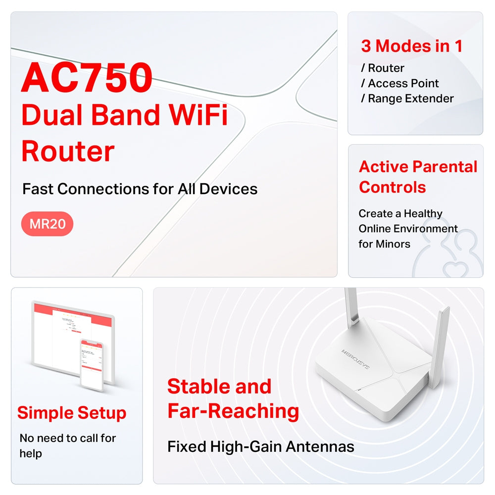 Router Mercusys Mr20 Ac750 Doble Banda 750 Mbps 2 Antenas