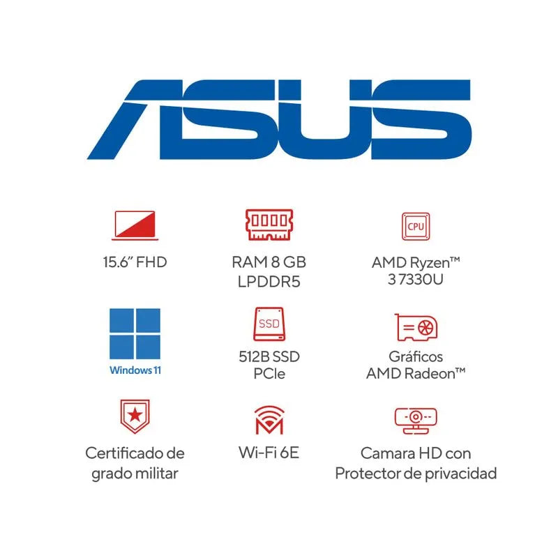 PORTATIL ASUS E1504FA Amd Ryzen 3 RAM 8GB 512GB SSD 15,6 Pulgadas
